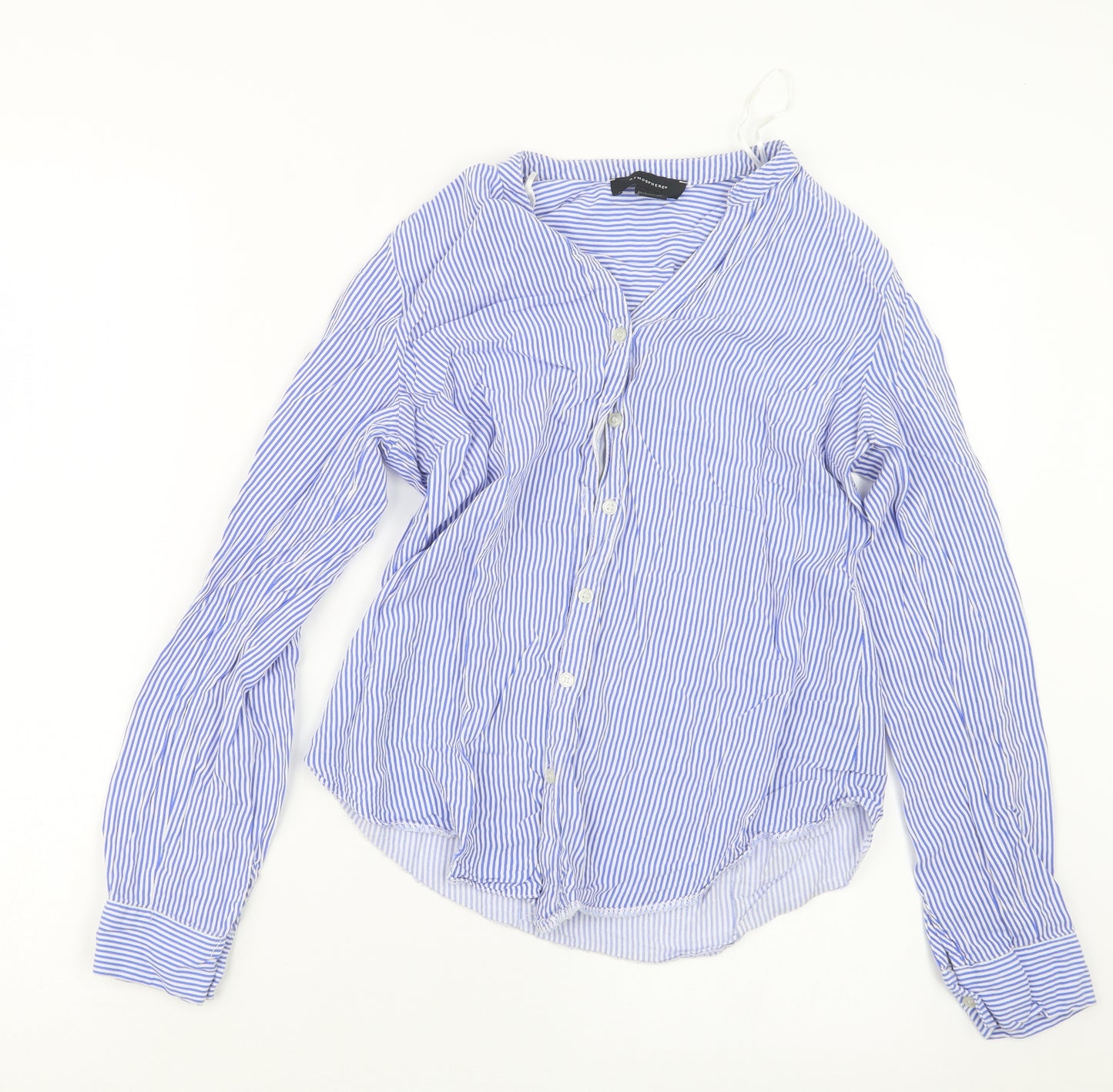 Atmosphere Womens Blue Striped  Basic Button-Up Size 8