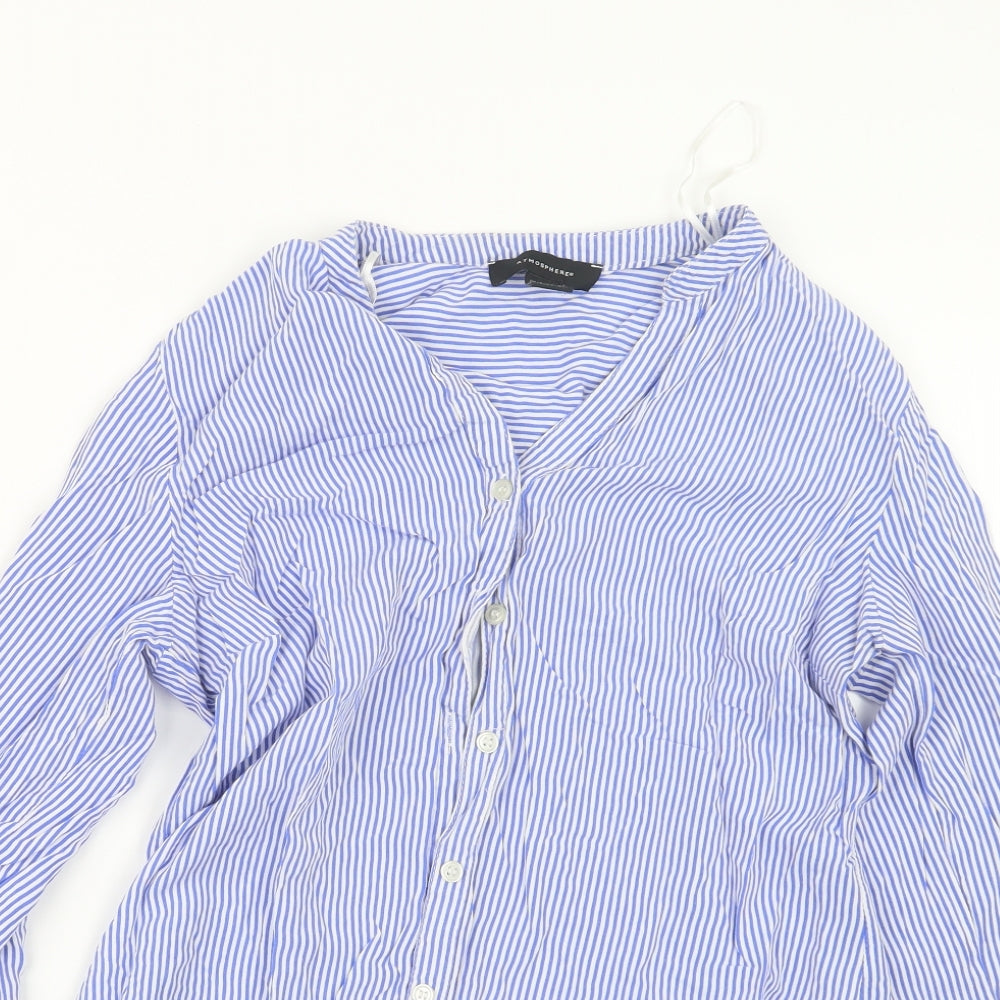 Atmosphere Womens Blue Striped  Basic Button-Up Size 8