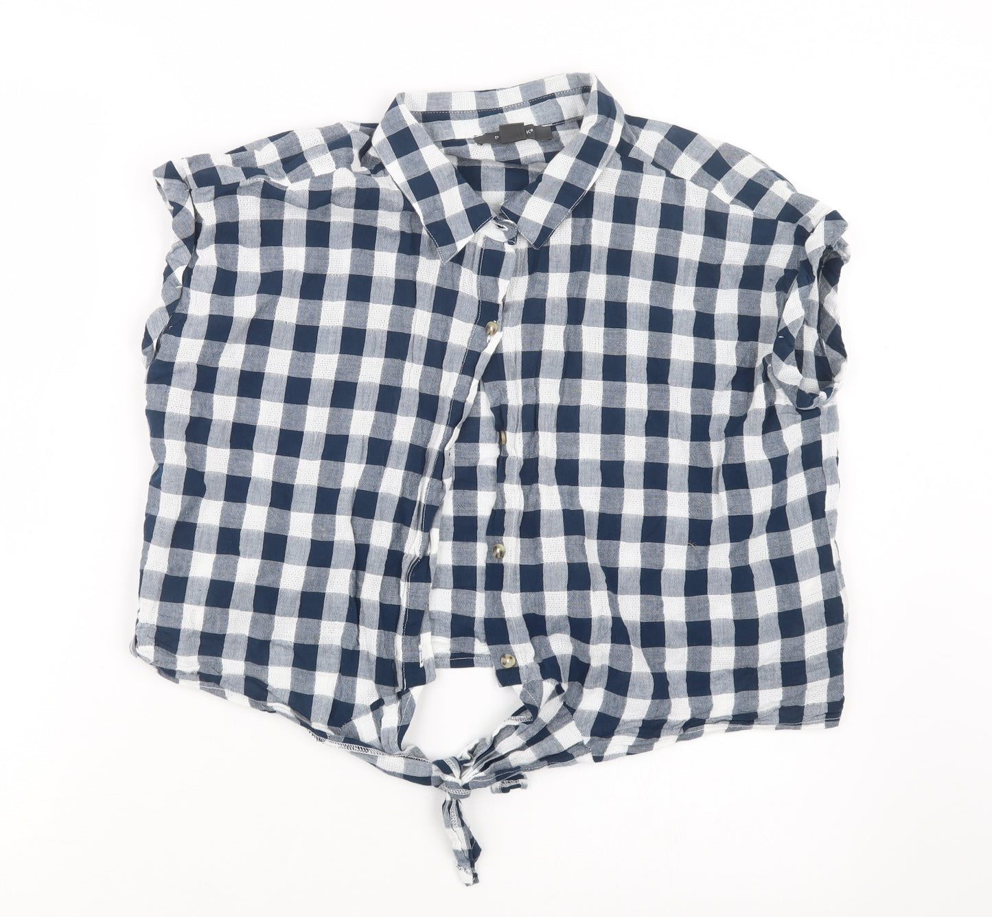 Primark Womens Blue Check  Cropped Button-Up Size 16