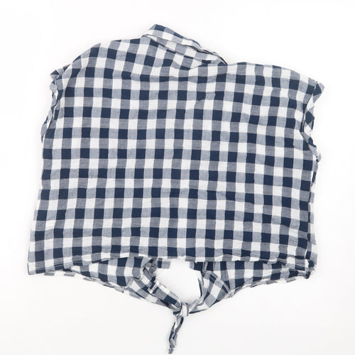 Primark Womens Blue Check  Cropped Button-Up Size 16