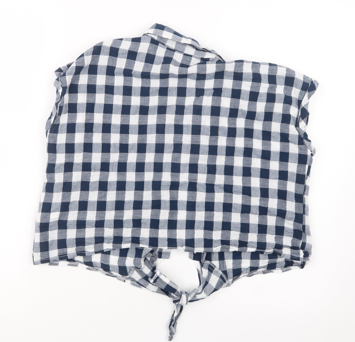 Primark Womens Blue Check  Cropped Button-Up Size 16