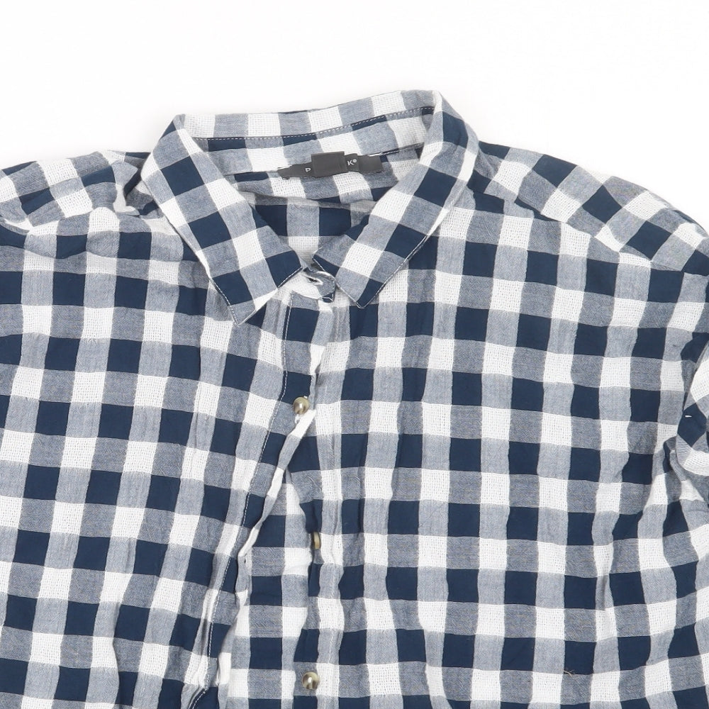 Primark Womens Blue Check  Cropped Button-Up Size 16