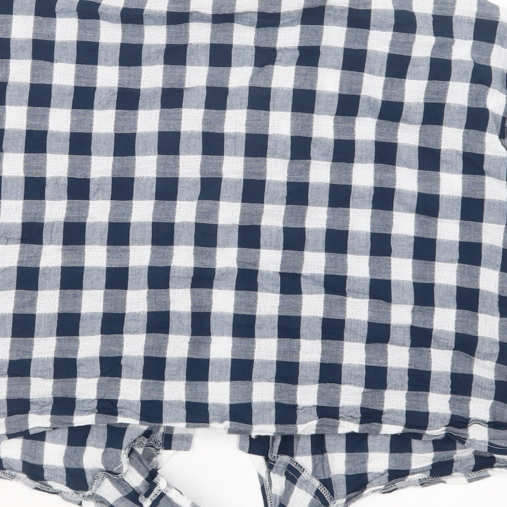 Primark Womens Blue Check  Cropped Button-Up Size 16