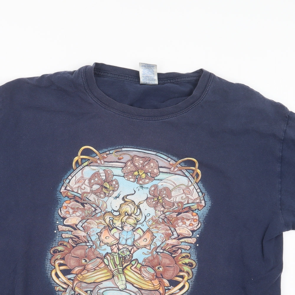 Gildan Mens Blue    T-Shirt Size L