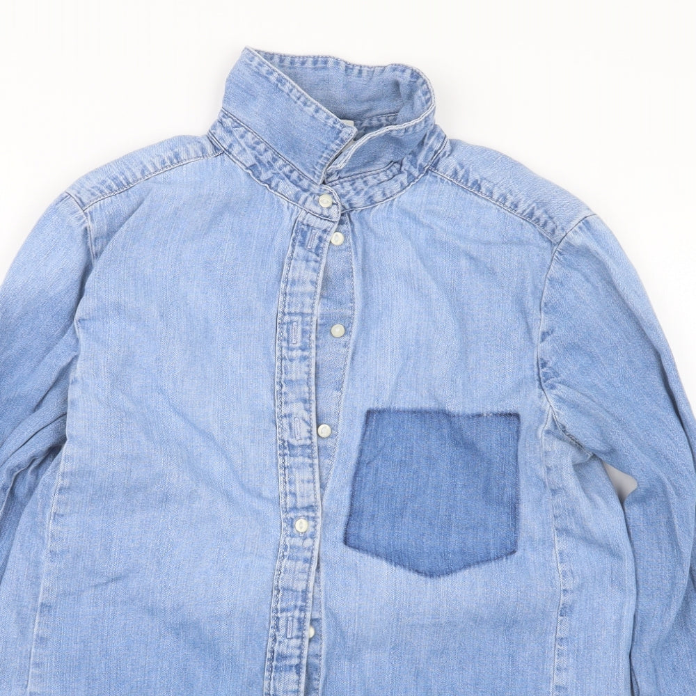 H&M Womens Blue  Denim Basic Button-Up Size 6