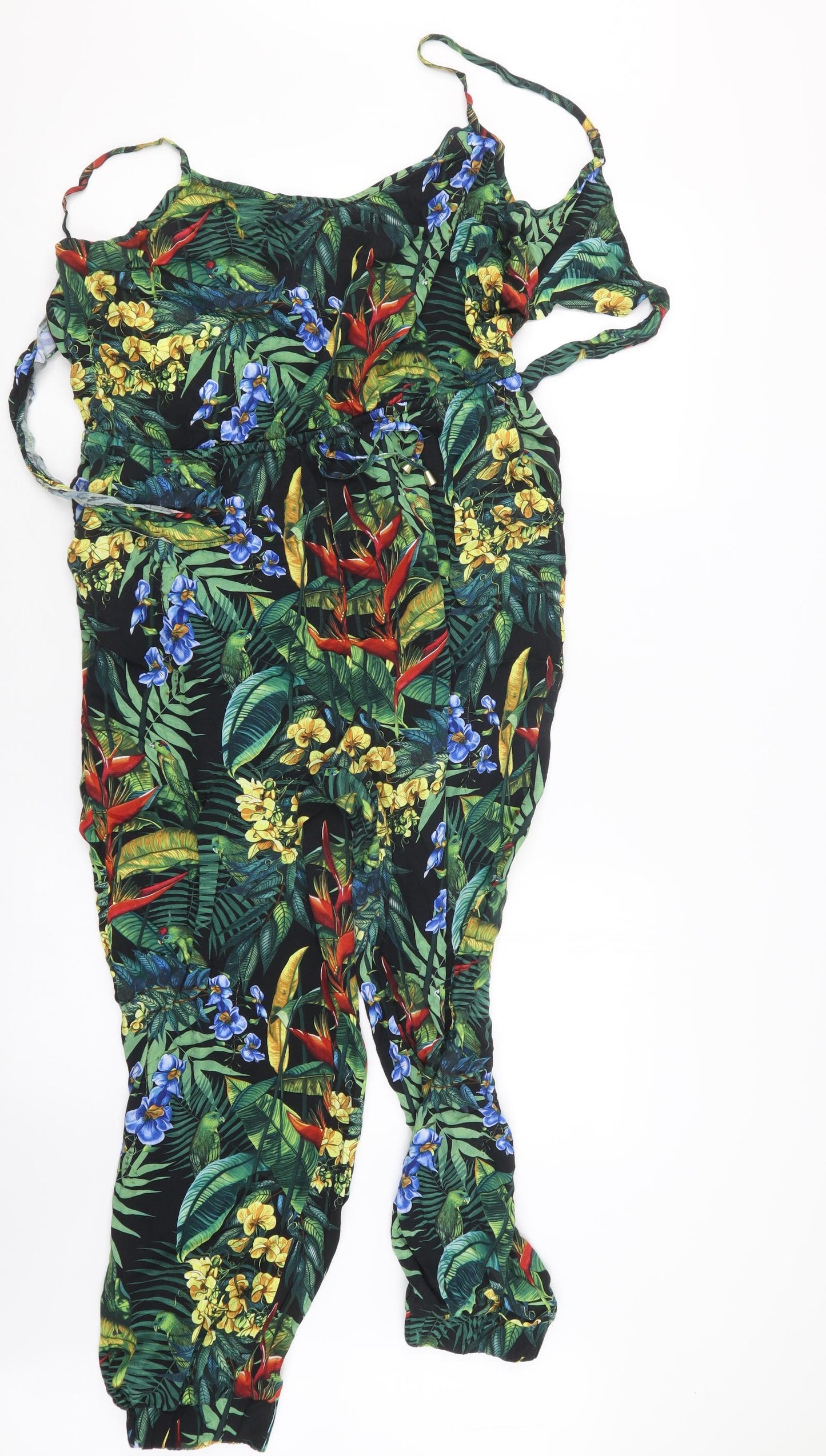 Oasis Womens Black Floral  Jumpsuit One-Piece Size L L24 in