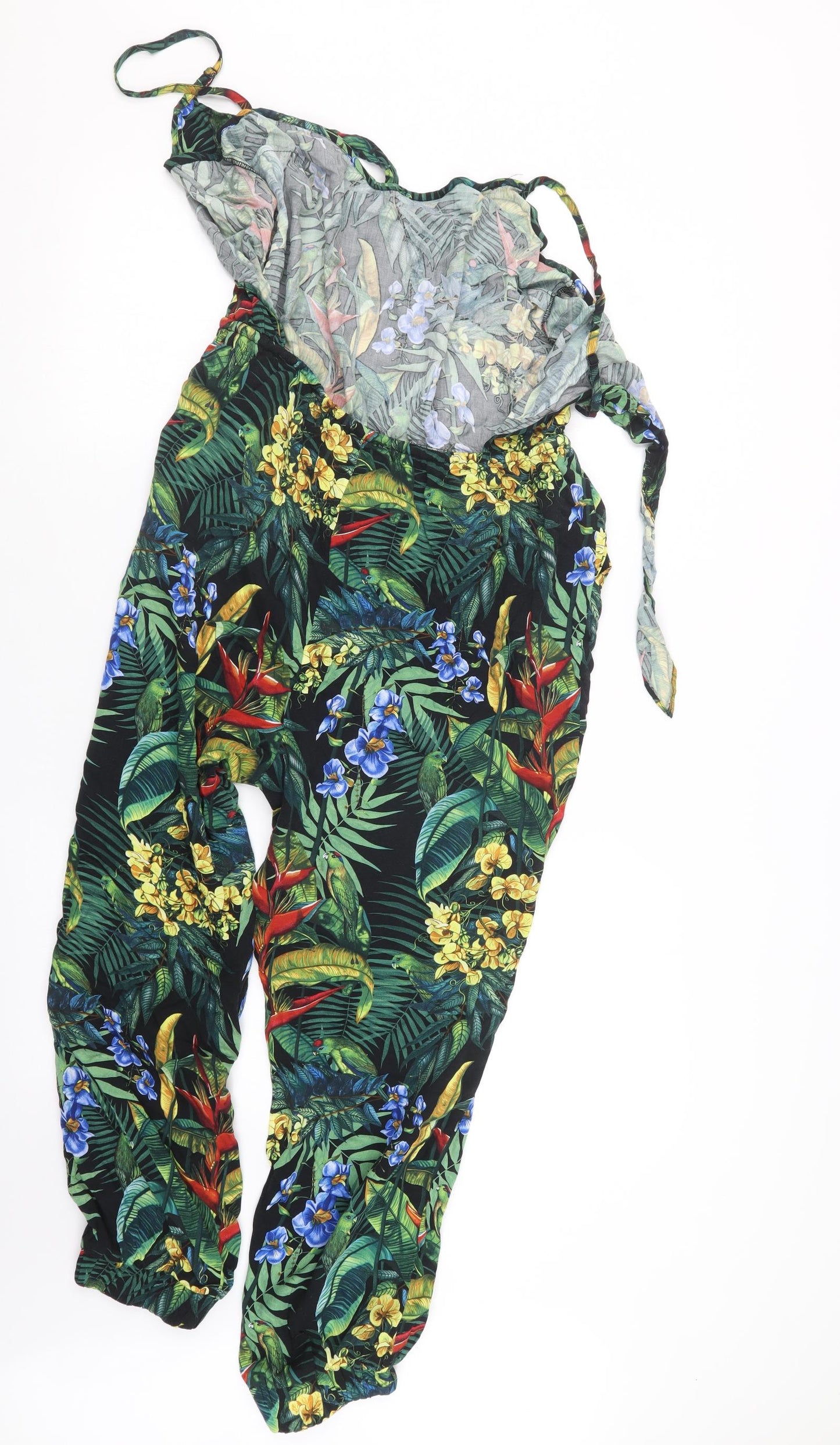 Oasis Womens Black Floral  Jumpsuit One-Piece Size L L24 in