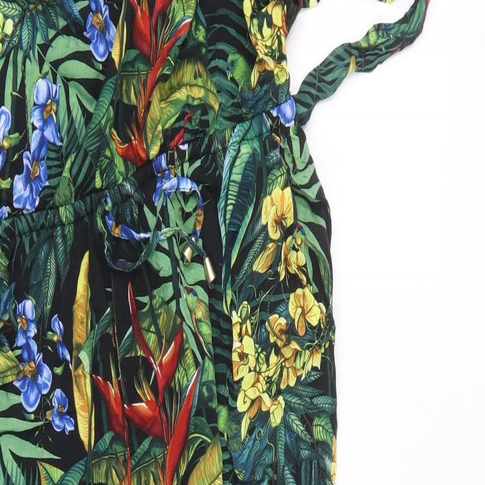 Oasis Womens Black Floral  Jumpsuit One-Piece Size L L24 in