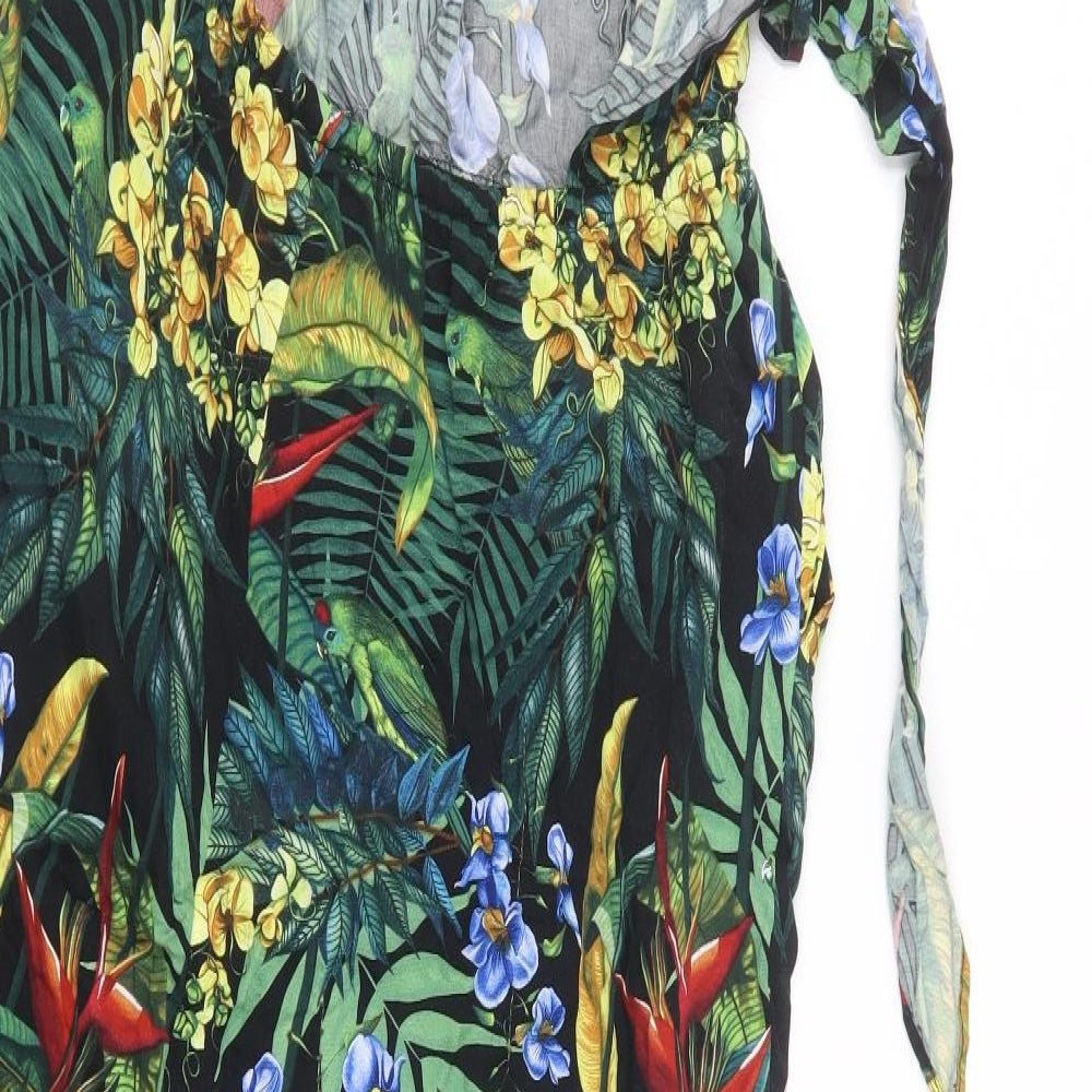 Oasis Womens Black Floral  Jumpsuit One-Piece Size L L24 in