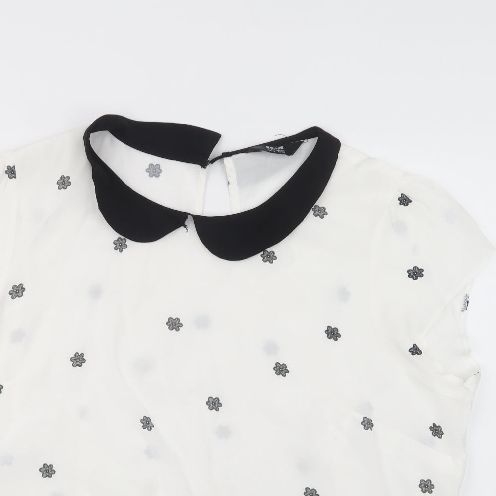 K&D London Womens White Geometric  Basic Blouse Size 18