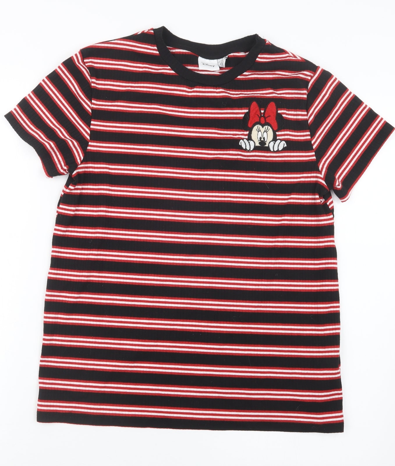 Primark Womens Black Striped  Basic T-Shirt Size 10  - Minnie Mouse