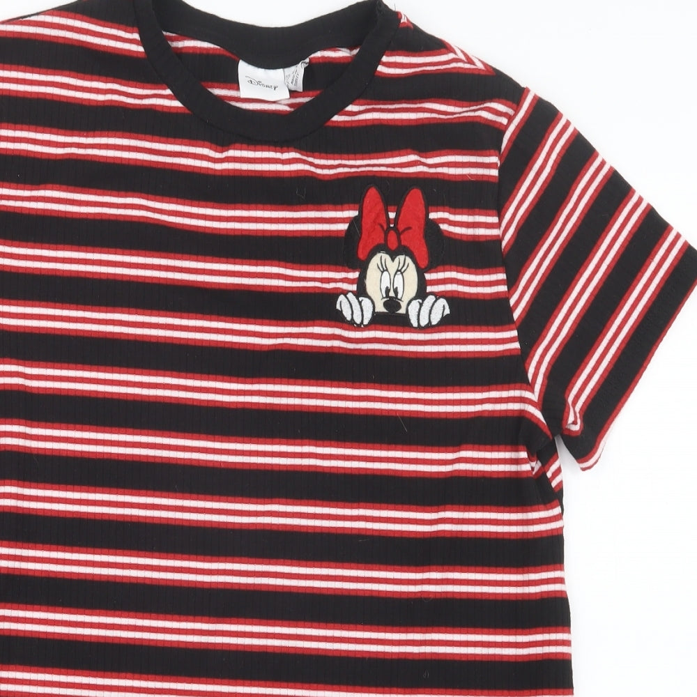 Primark Womens Black Striped  Basic T-Shirt Size 10  - Minnie Mouse