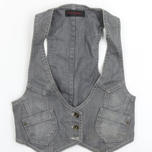 Miss Selfridge Womens Grey  Denim Jacket Waistcoat Size 10