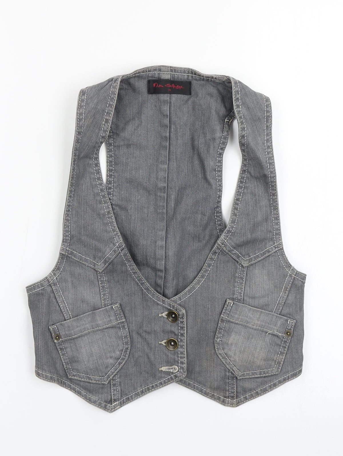 Miss Selfridge Womens Grey  Denim Jacket Waistcoat Size 10