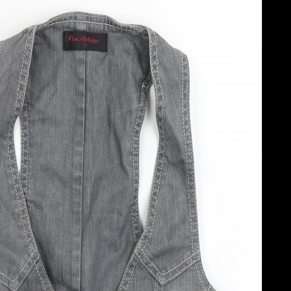 Miss Selfridge Womens Grey  Denim Jacket Waistcoat Size 10
