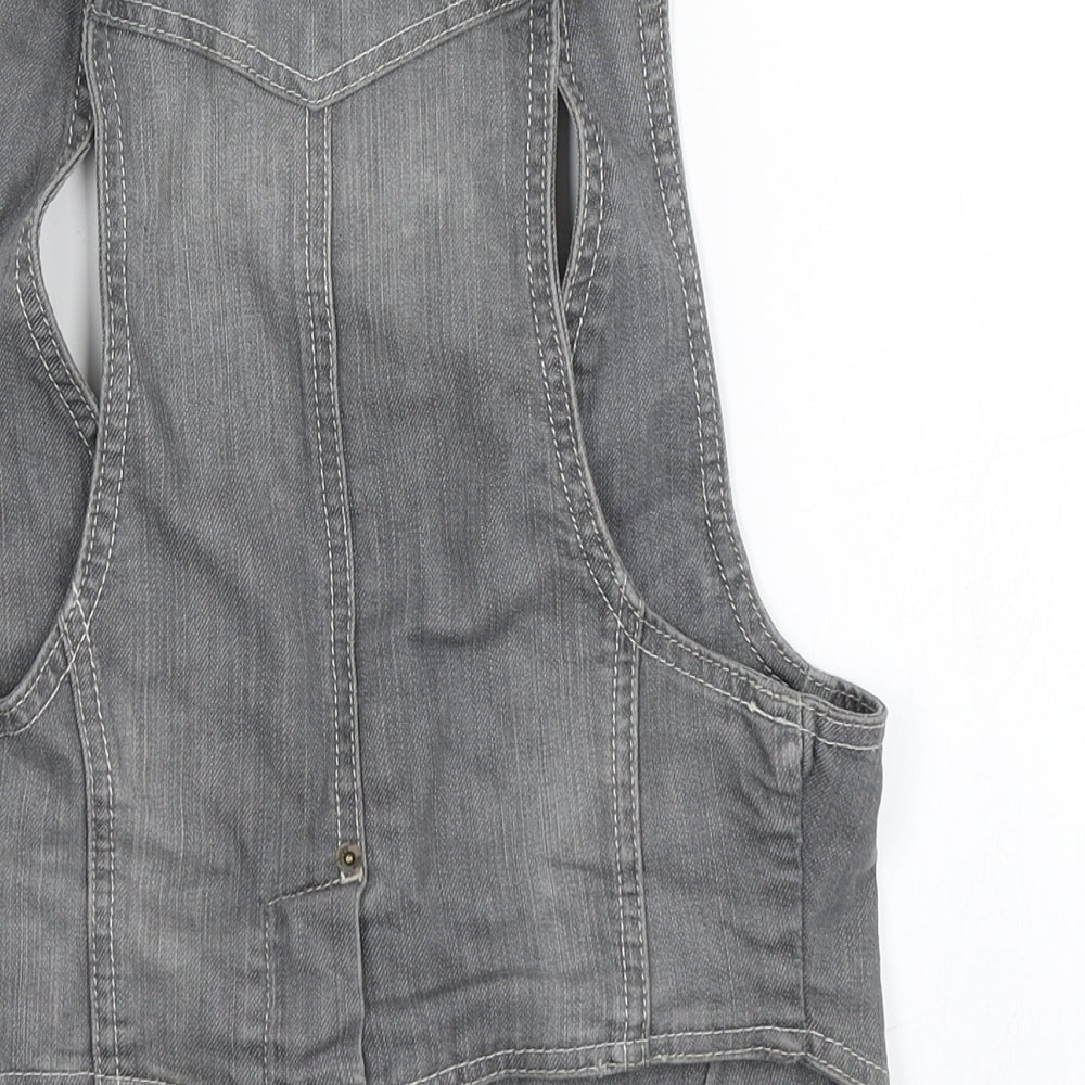 Miss Selfridge Womens Grey  Denim Jacket Waistcoat Size 10