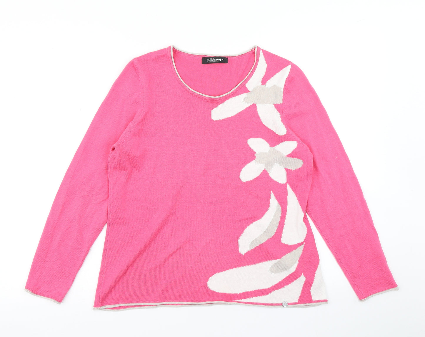 gollehaug Womens Pink Floral Knit Pullover Jumper Size 10