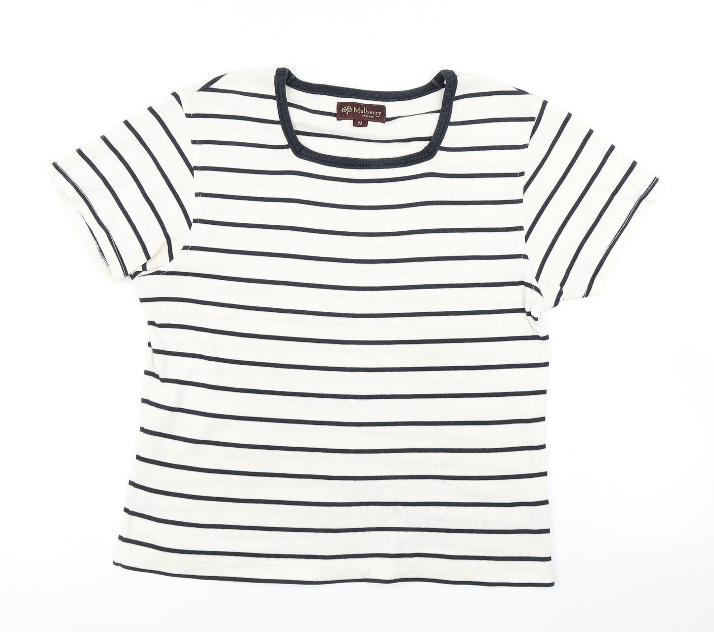 Mulberry Womens White Striped  Basic T-Shirt Size M