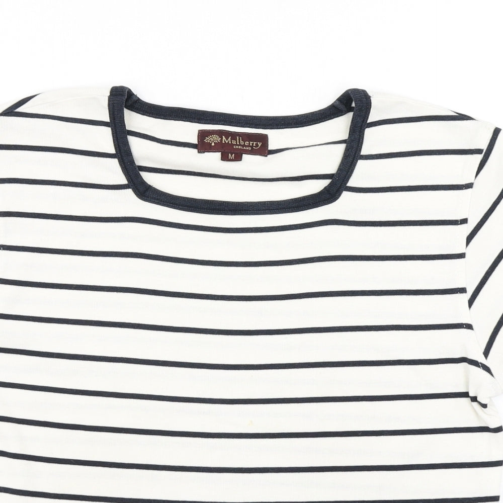 Mulberry Womens White Striped  Basic T-Shirt Size M