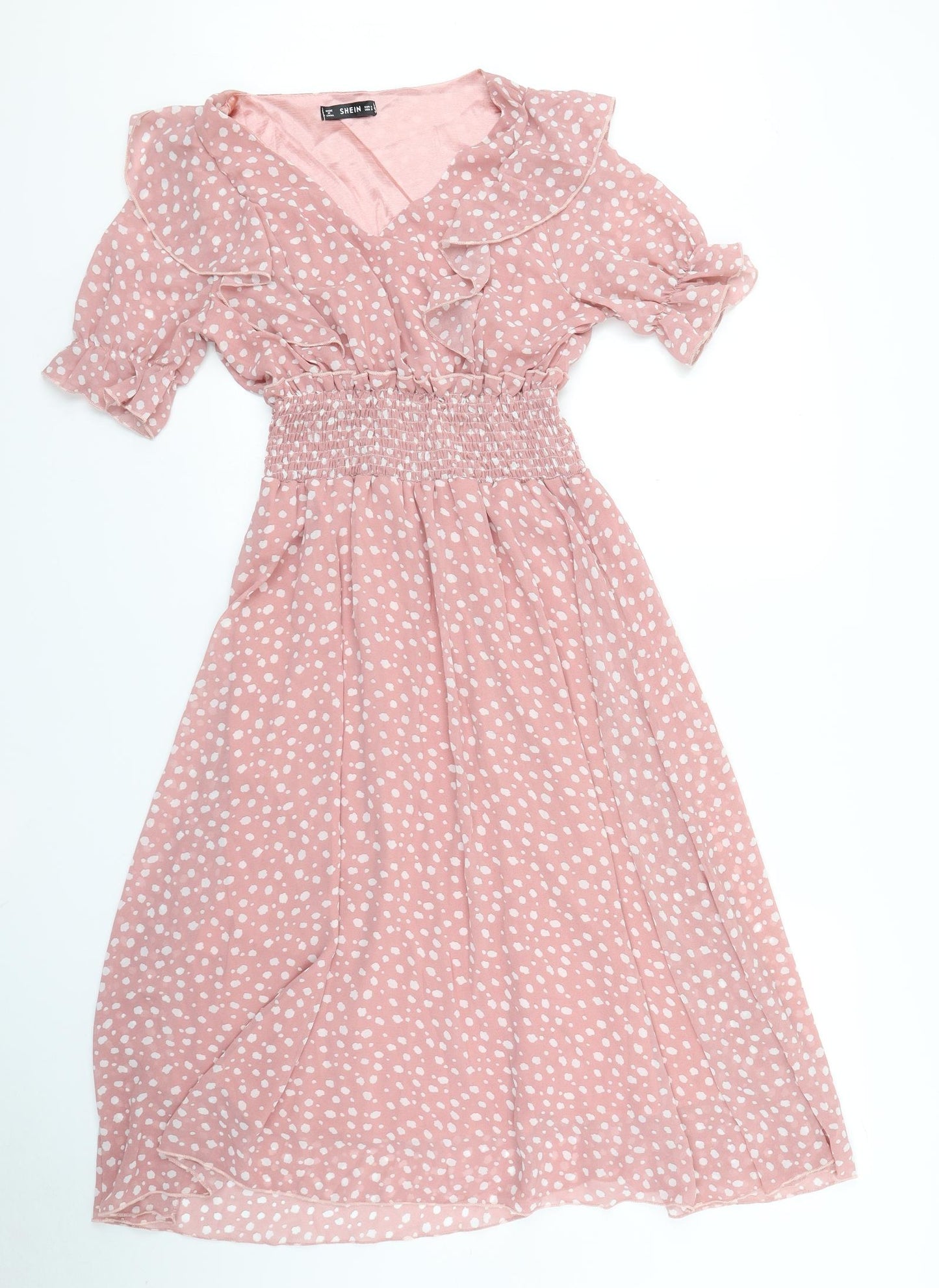 SheIn Womens Pink Polka Dot  Skater Dress  Size S