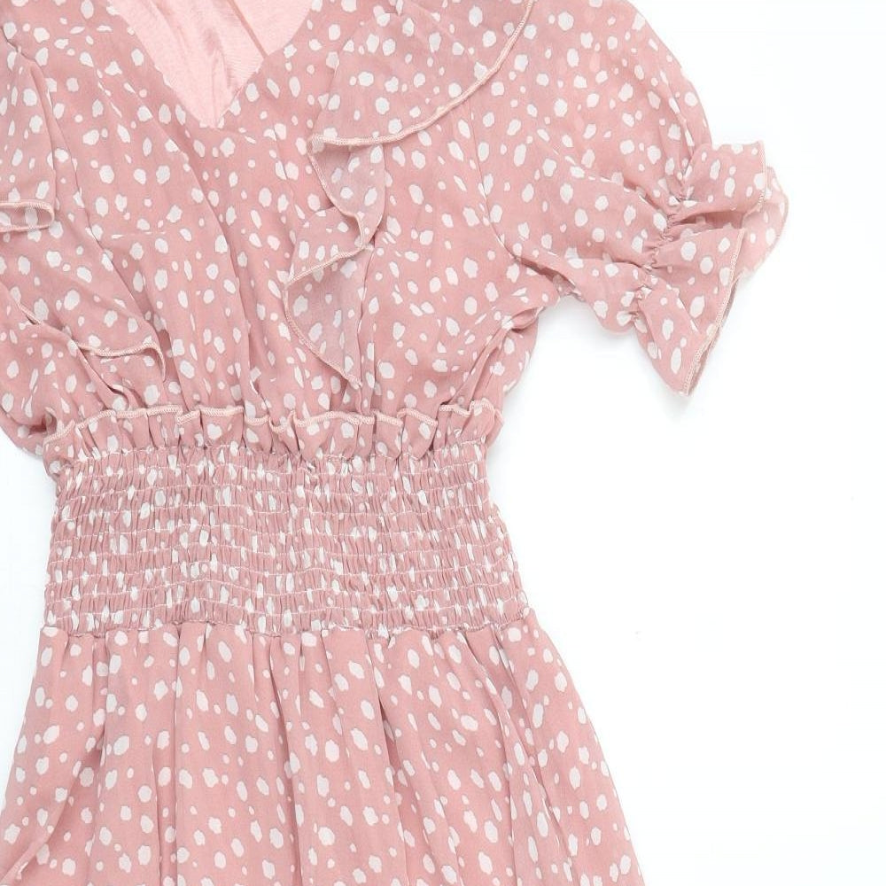 SheIn Womens Pink Polka Dot  Skater Dress  Size S
