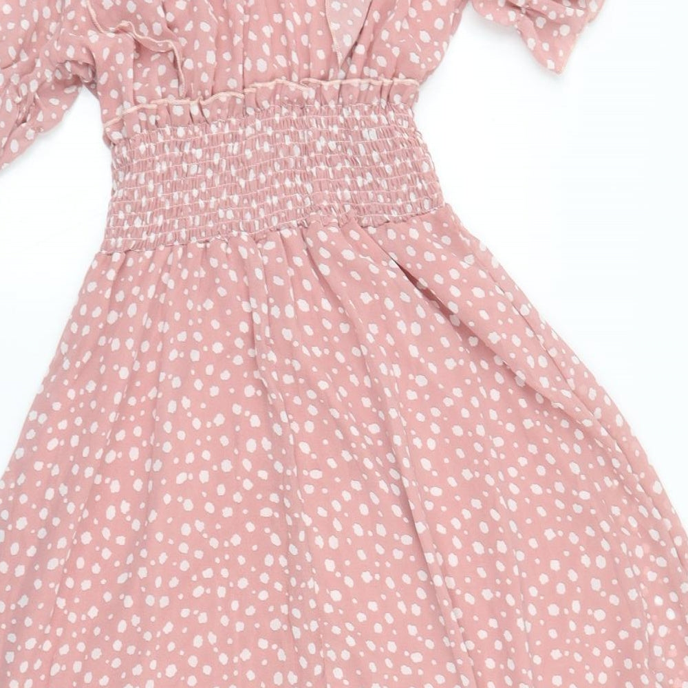 SheIn Womens Pink Polka Dot  Skater Dress  Size S