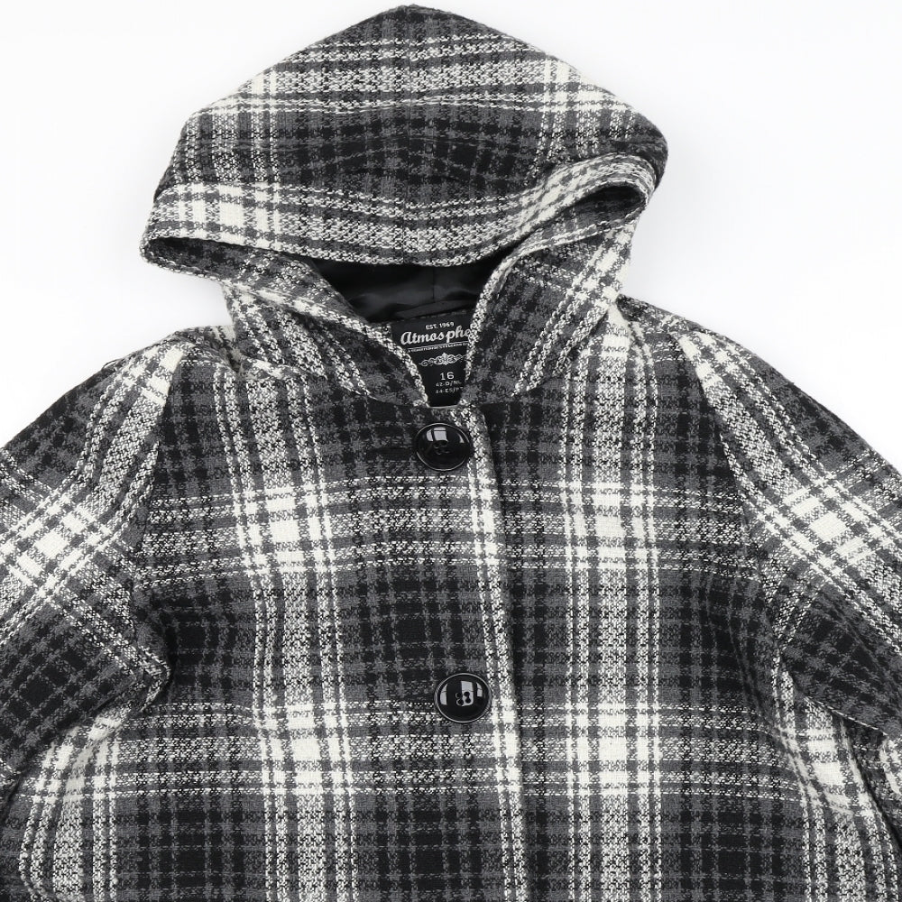 Atmosphere Womens Black Plaid  Overcoat Coat Size 16