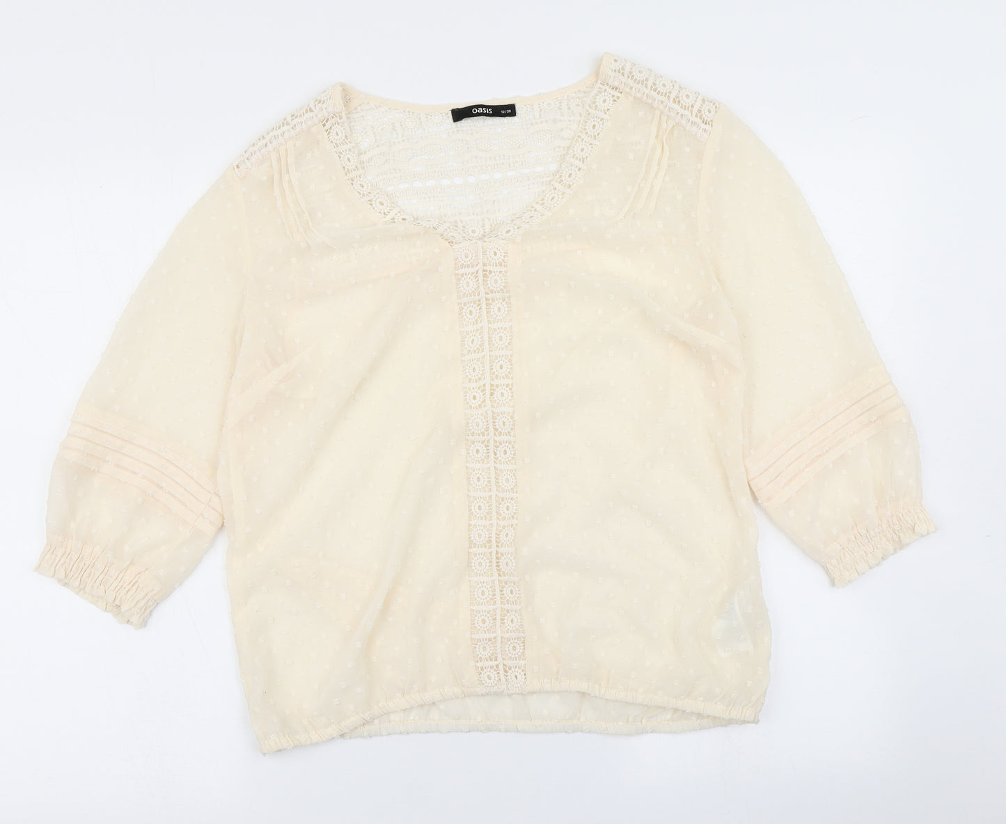 Oasis Womens Ivory Polka Dot  Basic Blouse Size 12
