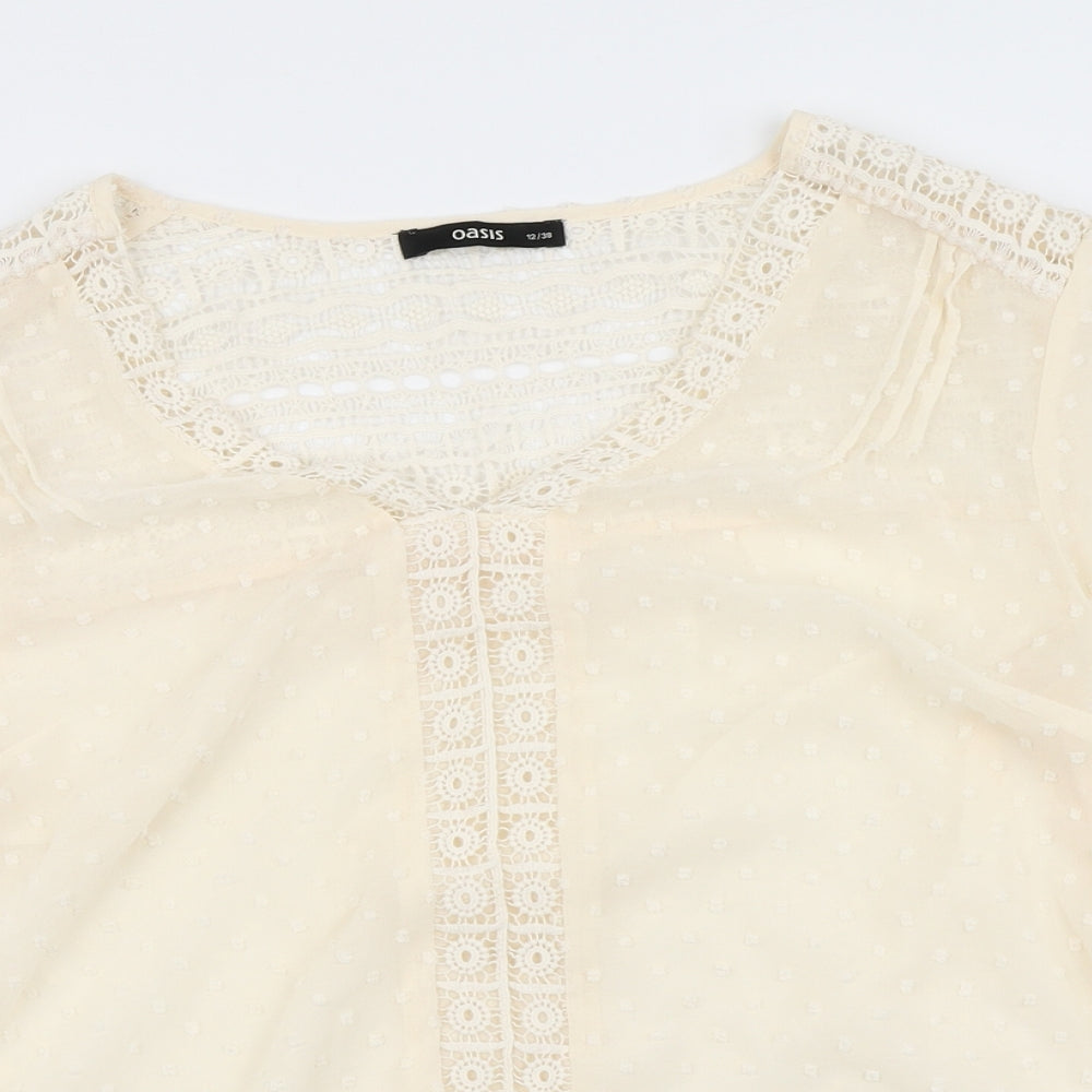 Oasis Womens Ivory Polka Dot  Basic Blouse Size 12
