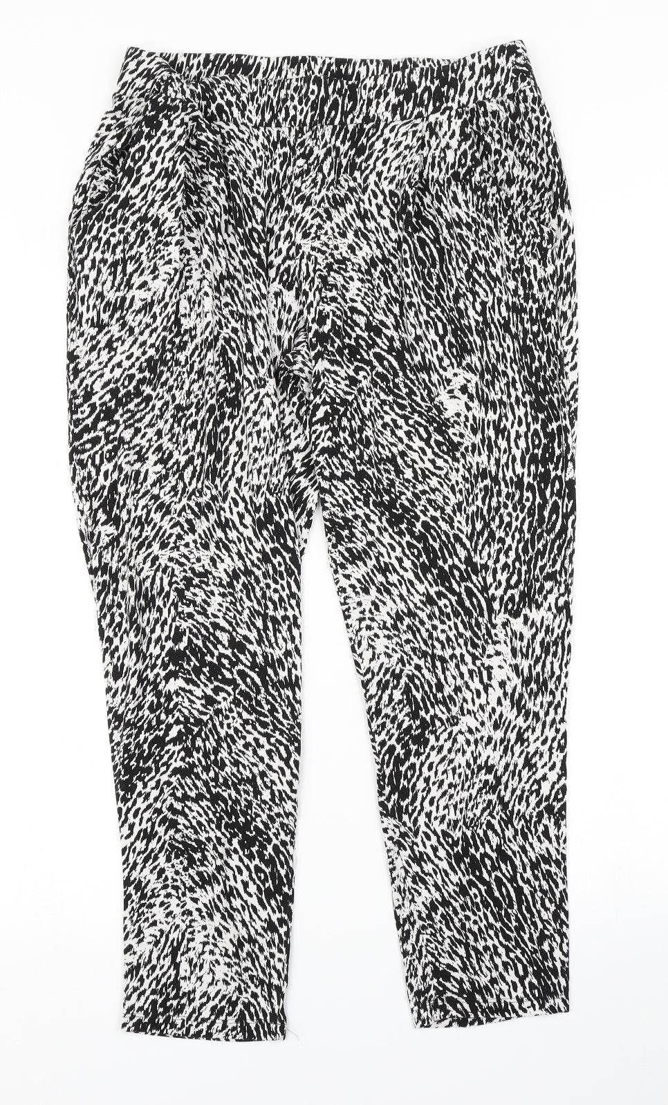 M&S Womens Black Animal Print  Harem Trousers Size 12 L23 in