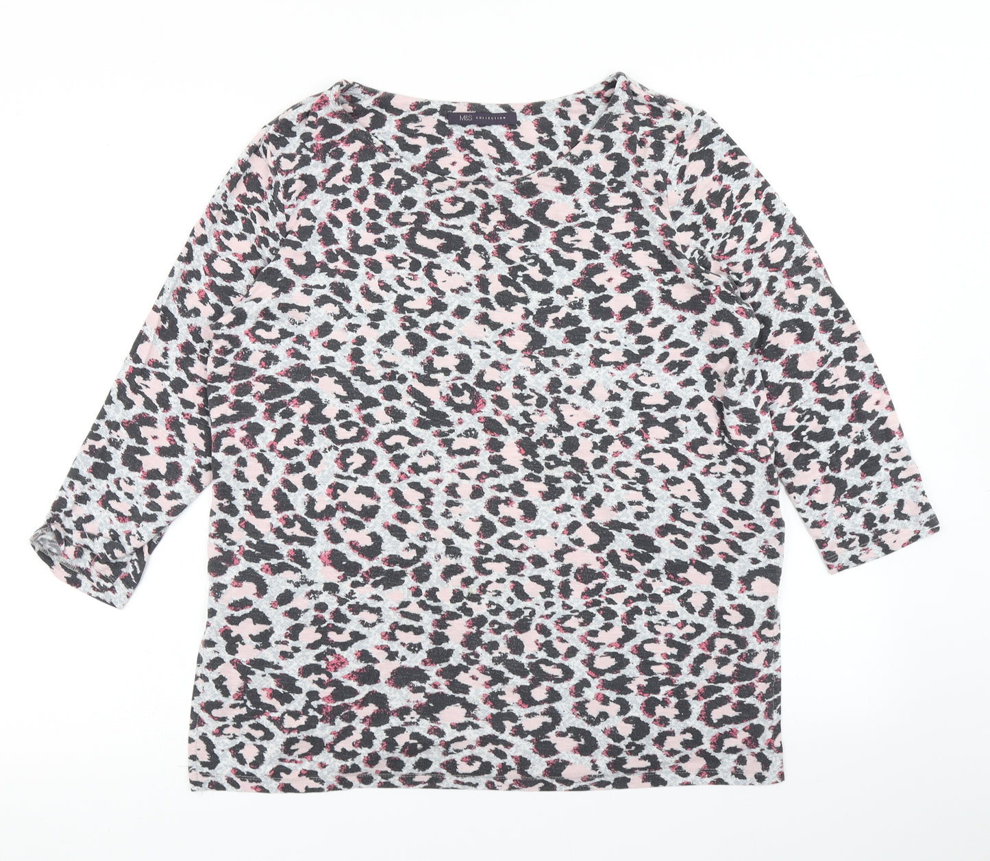 M&S Collection Womens Grey Animal Print  Basic T-Shirt Size 12