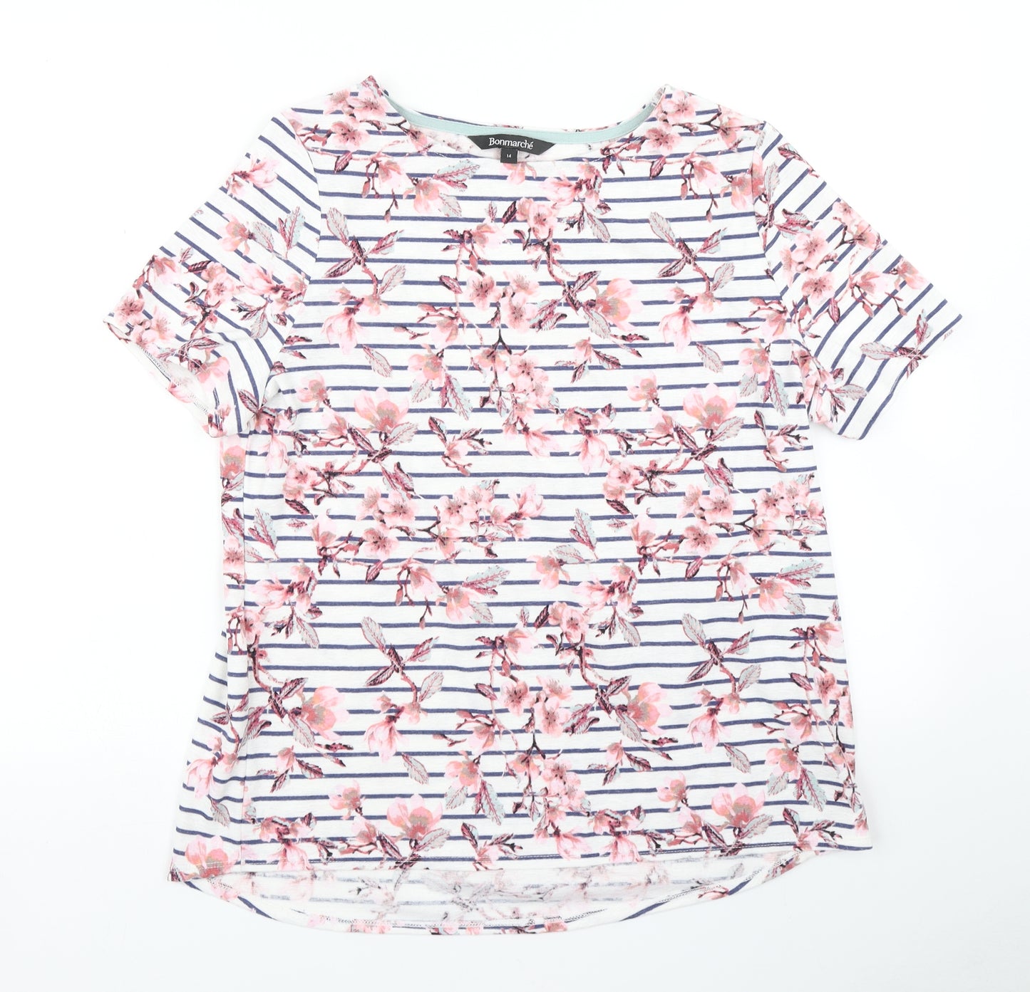 Bonmarché Womens White Striped  Basic T-Shirt Size 14