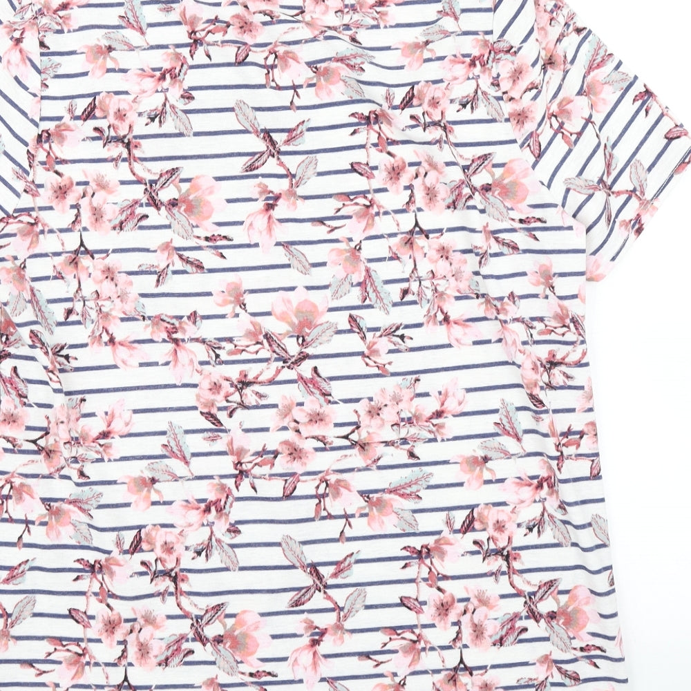 Bonmarché Womens White Striped  Basic T-Shirt Size 14