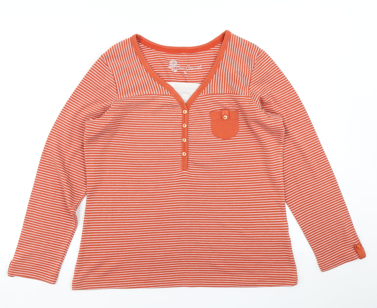 Bm Casual Womens Orange Striped  Basic T-Shirt Size S