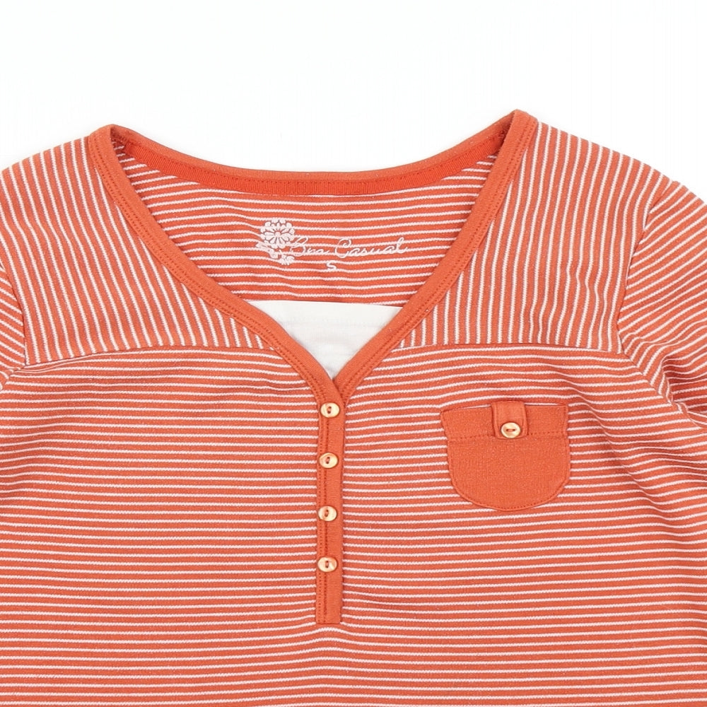 Bm Casual Womens Orange Striped  Basic T-Shirt Size S