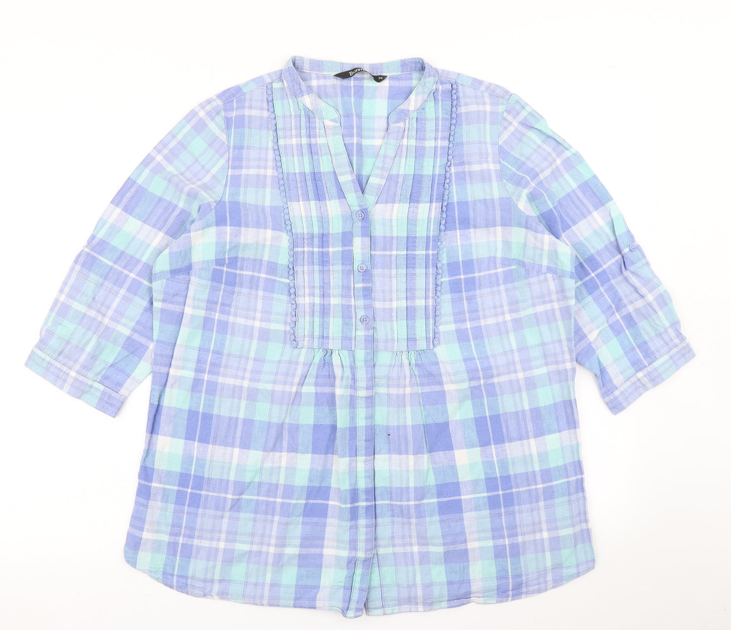 Bonmarché Womens Blue Plaid  Basic Blouse Size 14