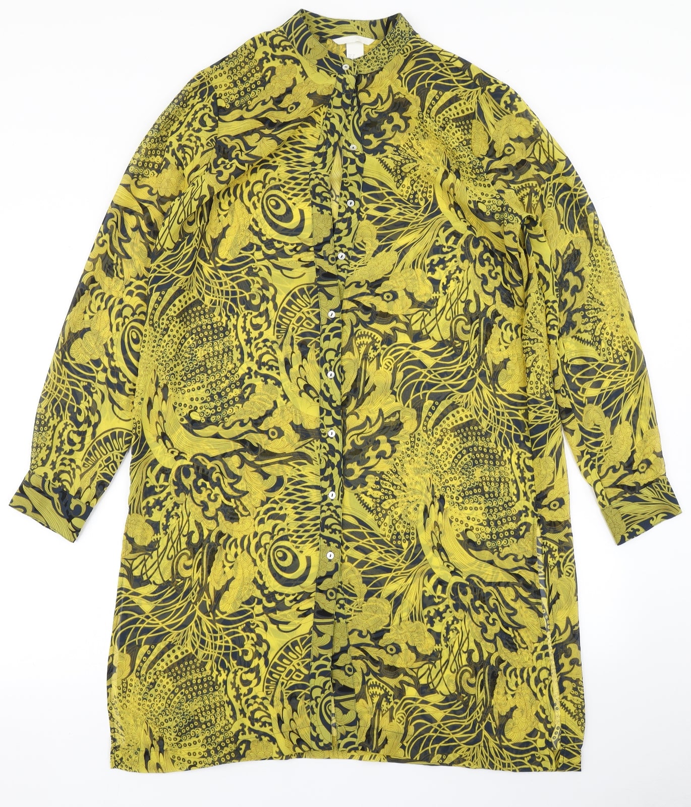 H&M Womens Yellow Paisley  Shirt Dress  Size 10