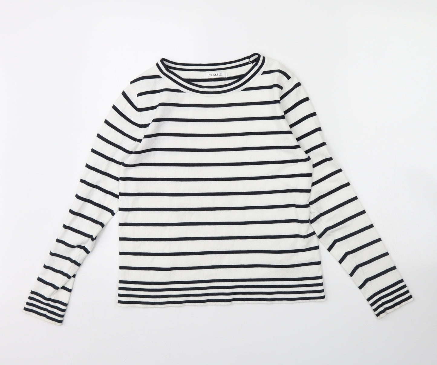 M&S Womens White Striped  Pullover Jumper Size 12