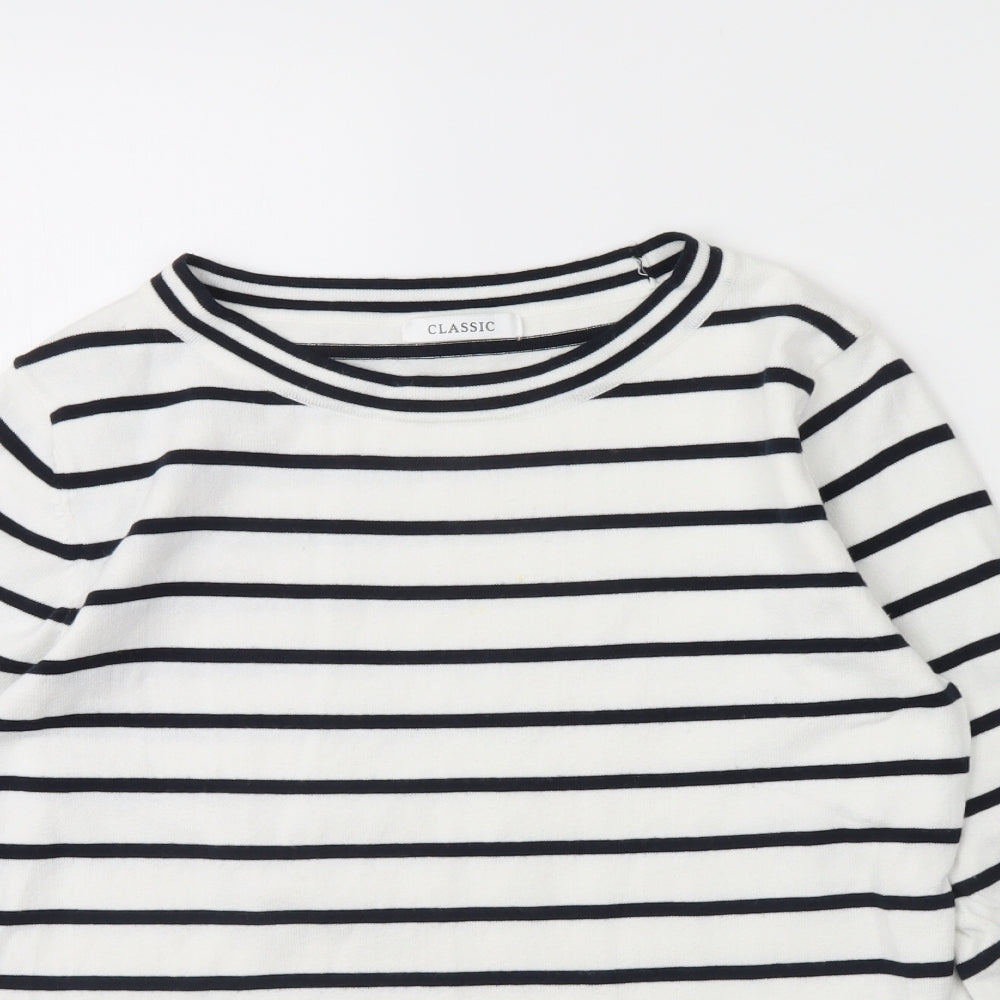 M&S Womens White Striped  Pullover Jumper Size 12