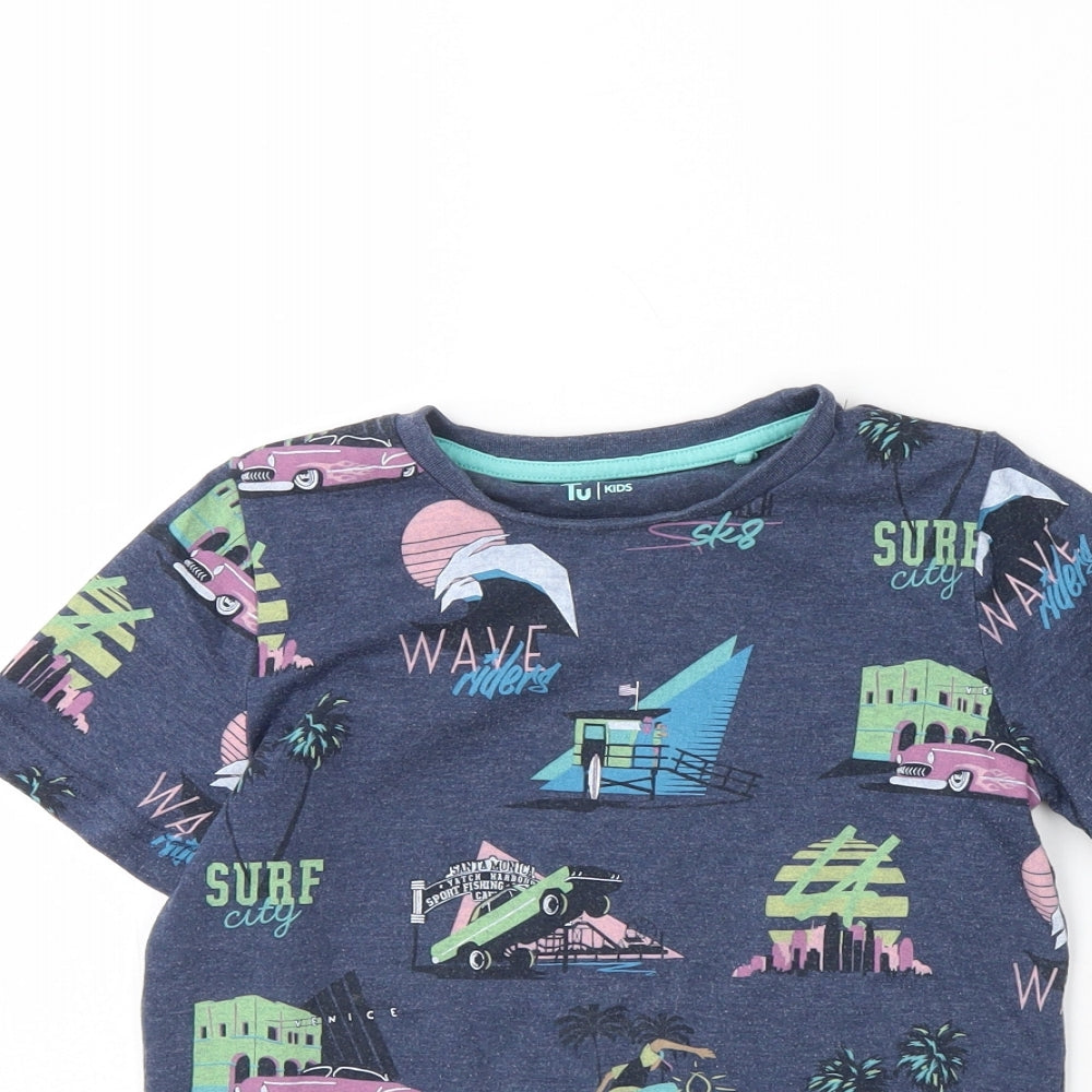 TU Boys Blue Spotted  Basic T-Shirt Size 7 Years