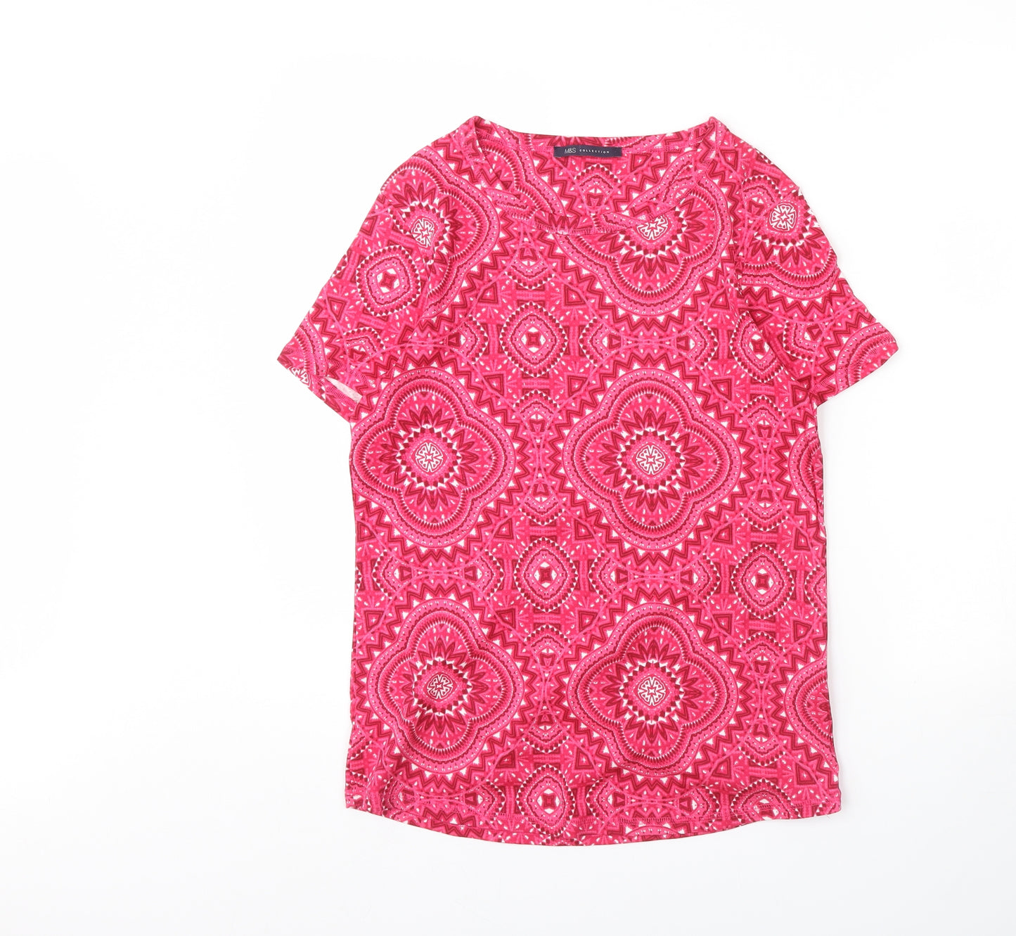 M&s Womens Pink Geometric  Basic T-Shirt Size 14