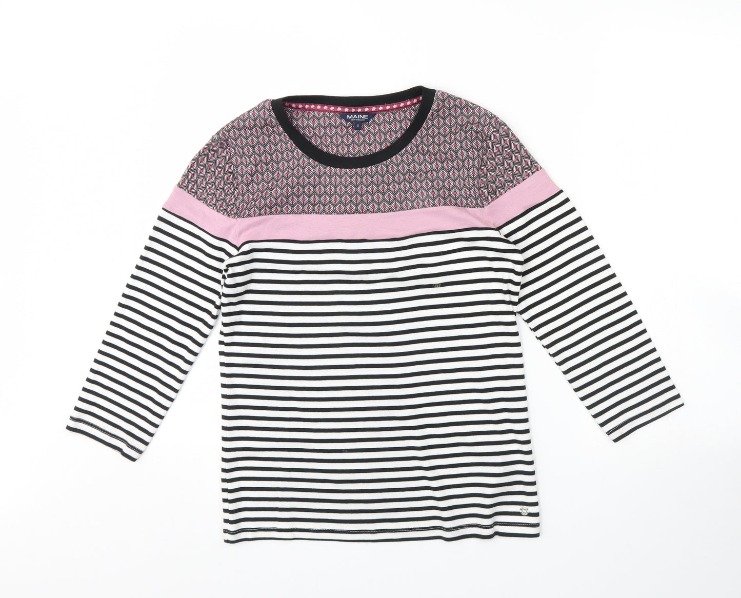 Maine Womens Black Striped  Pullover Jumper Size 12