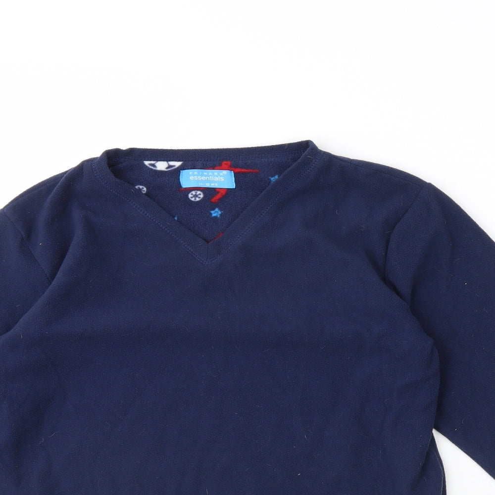 Primark Boys Blue Solid Fleece  Pyjama Top Size 11 Years
