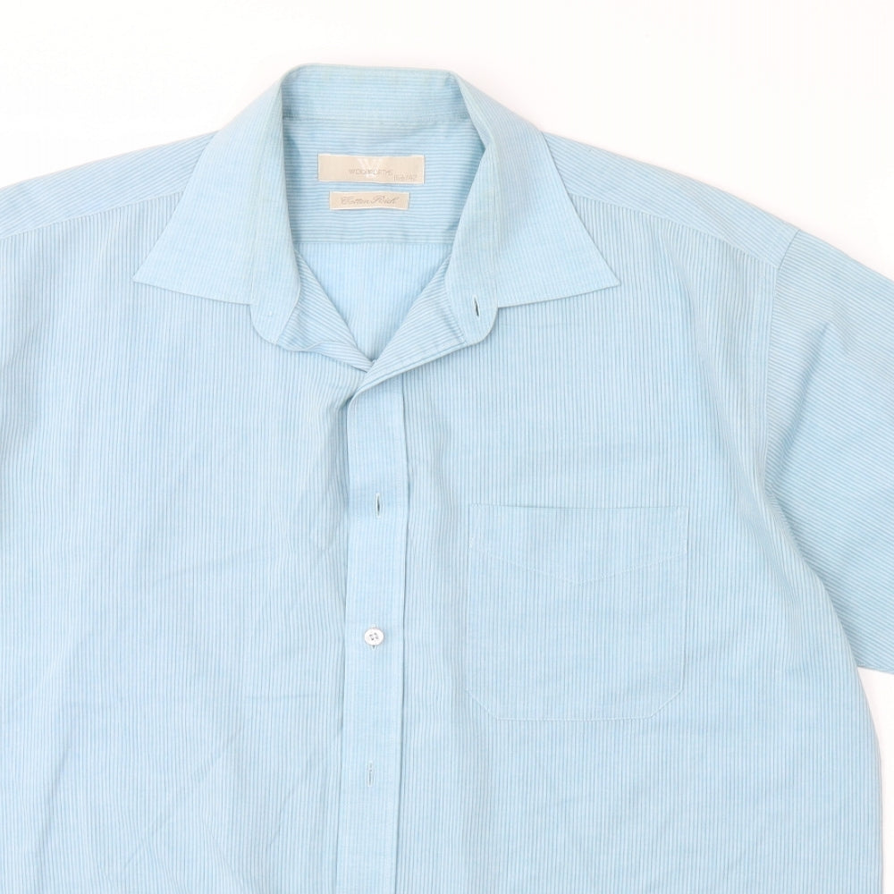 Woolworths Mens Blue Striped   Dress Shirt Size 42