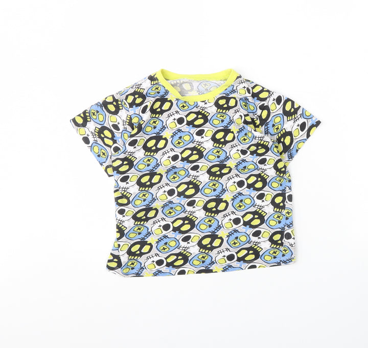 kids Boys Grey Spotted  Basic T-Shirt Size 10 Years  - skull