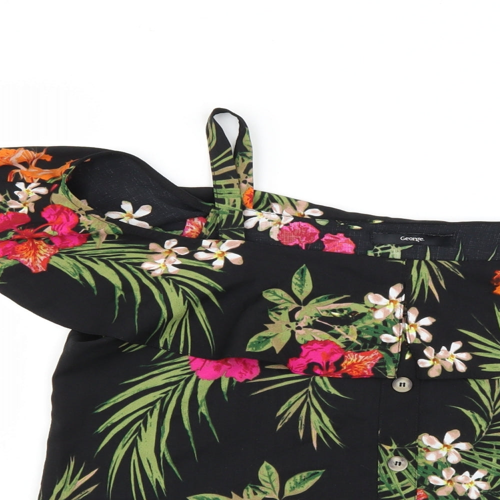 George Womens Black Floral  Basic Blouse Size 12
