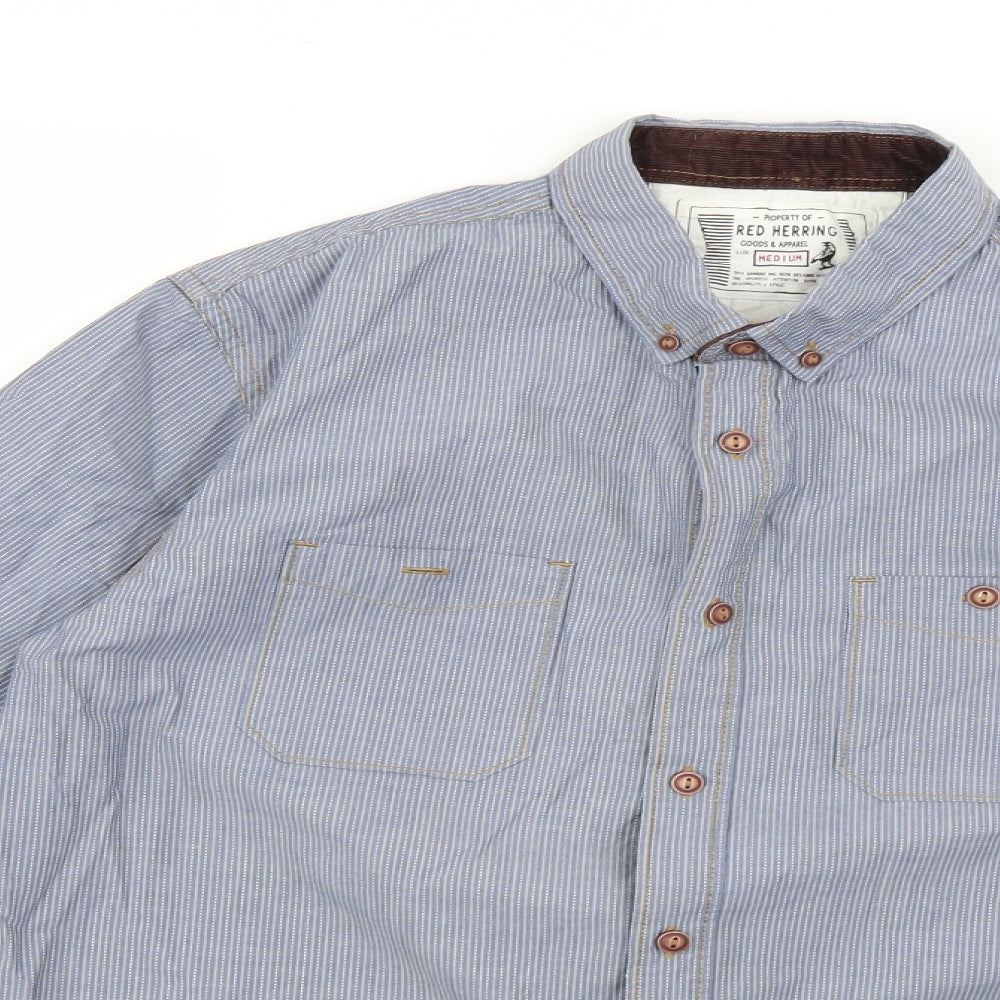 Red Herring Mens Blue Striped   Dress Shirt Size M