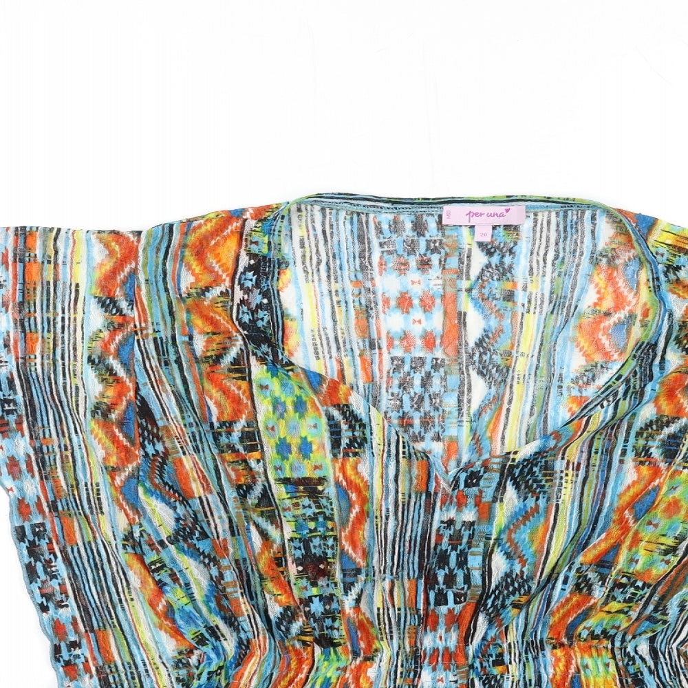 Per Una Womens Blue Striped  Kimono Blouse Size 20