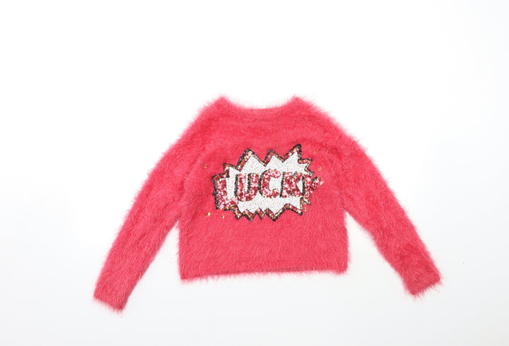 Marks and Spencer Girls Pink  Knit Pullover Jumper Size 9-10 Years  - LUCKY