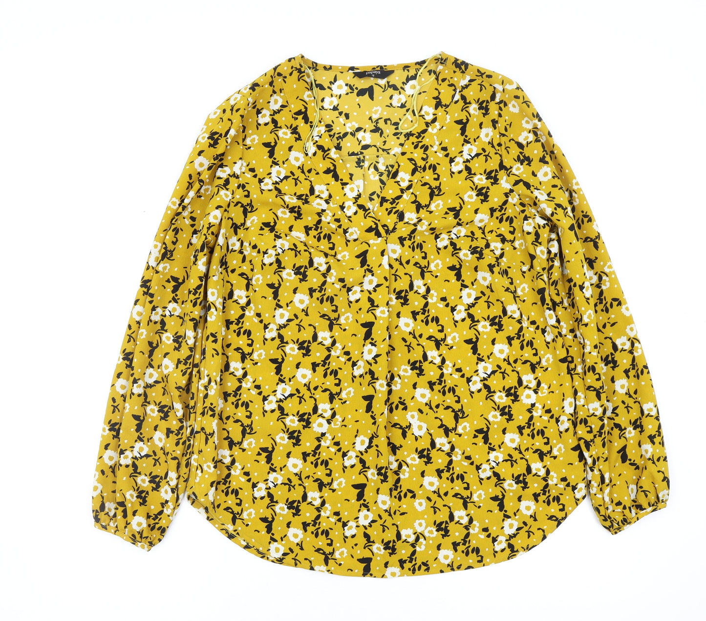 Papaya Womens Yellow Floral  Basic Blouse Size 12